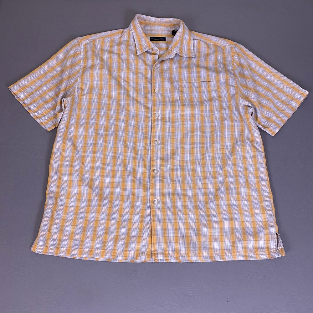 Michael Brandon Button Up Shirt Men's XXL Short Sleeve Plaid Yellow White *Flaw*